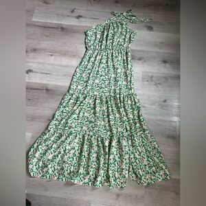 Floral Halter Maxi Dress - Green Floral